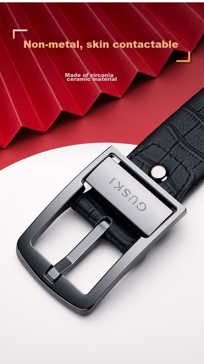 GUSKI Brand Men's Leather Belt with Ceramic Pin Buckle, Gift Box, Birthday Present for Boyfriend Or Husband 2