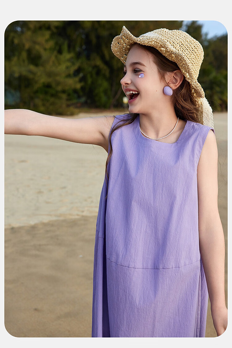 ASK JUNIOR Girls' Dress, Summer 2025 Children's Lightweight Sleeveless Dress, Princess Dress for Older Kids, Beach Long Skirt, Purple 12