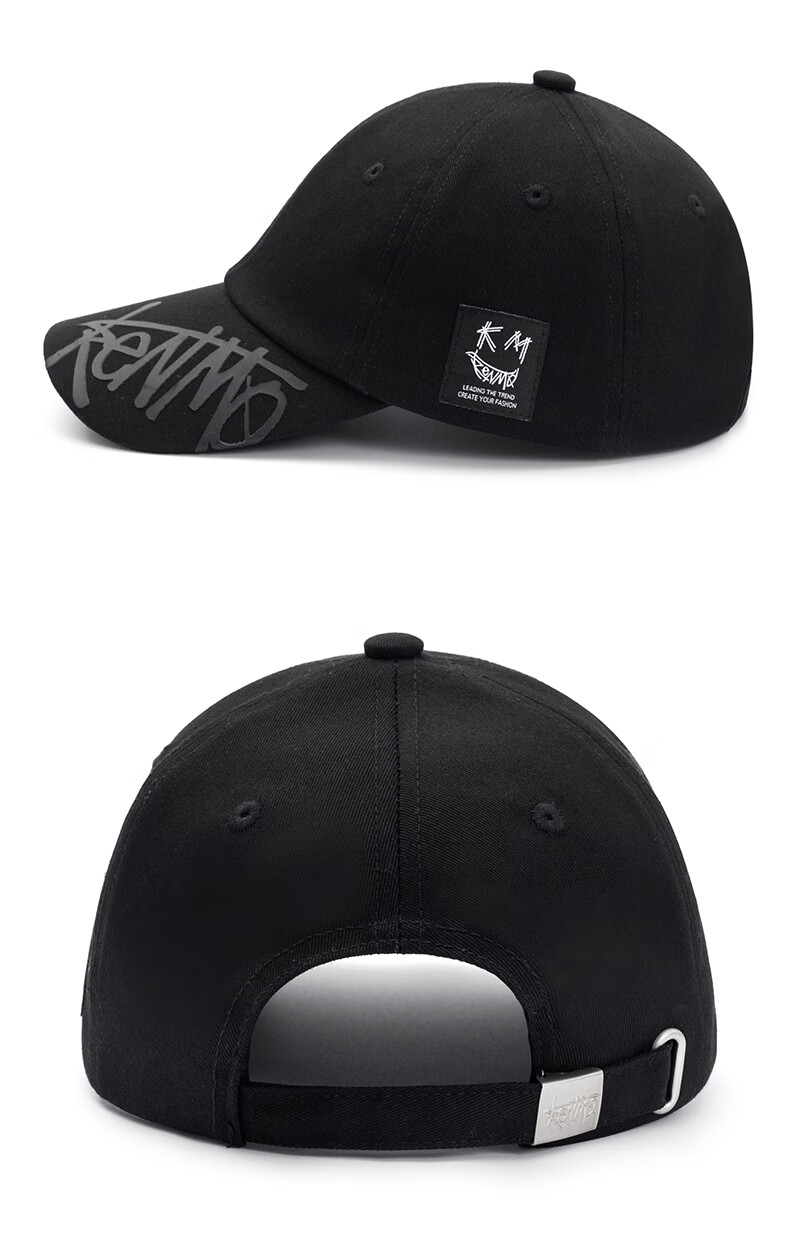 KENMO Street Baseball Cap with Smiley Face Woven Label, Sun Protection Soft Top Hat for Men And Women Gift, Black, One Size Fits All 9