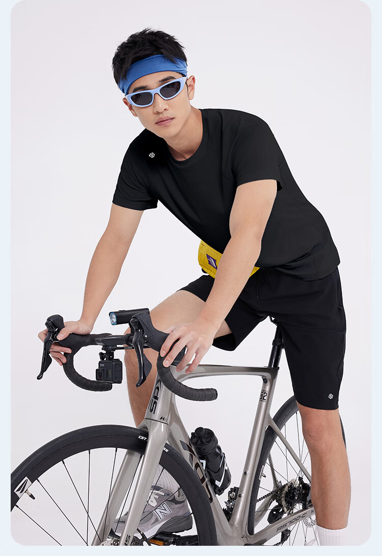 JD Original [Ultra-Light Set] Moisture-Wicking Quick-Dry Running Sports Round Neck Short Sleeve Five-Point Shorts for Men, Spring And Summer, Black S 14