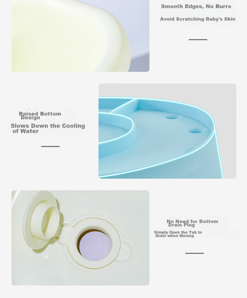 Rikang Bathtub, Baby Bathing Basin, Children's Bathtub, Bathtub with Free Stool, Blue, X1001-1 18