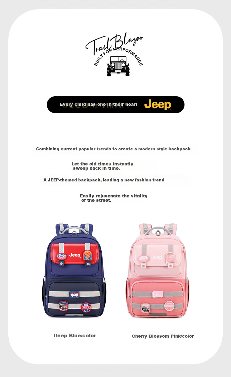 Jeep Children's Spine Protection Backpack for Primary School Students Grades 3-6, Lightweight Anti-Drop Large Capacity Backpack for Boys And Girls 1
