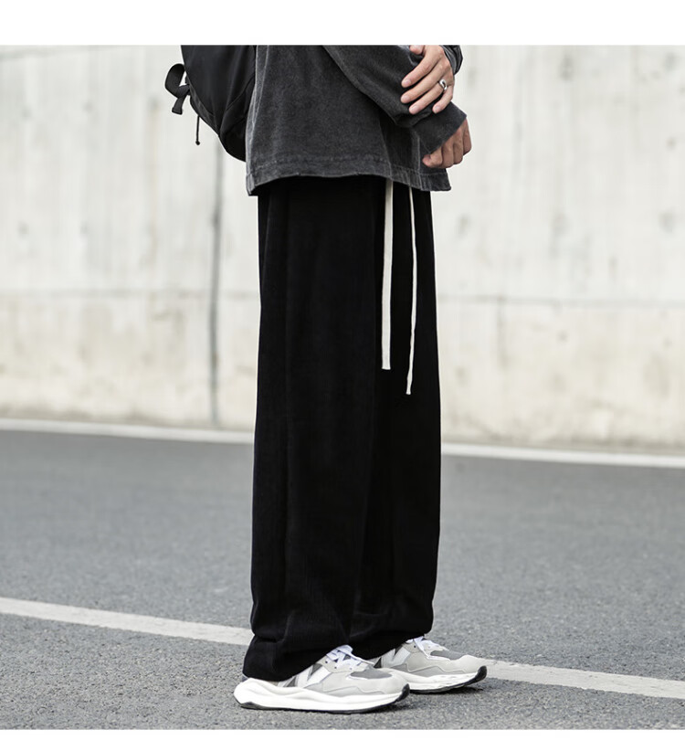 Huili Corduroy Pants for Men, Spring And Autumn New Style, Loose Straight Wide-Leg, Casual Sports Trousers, Long Pants, Black, 3XL 9