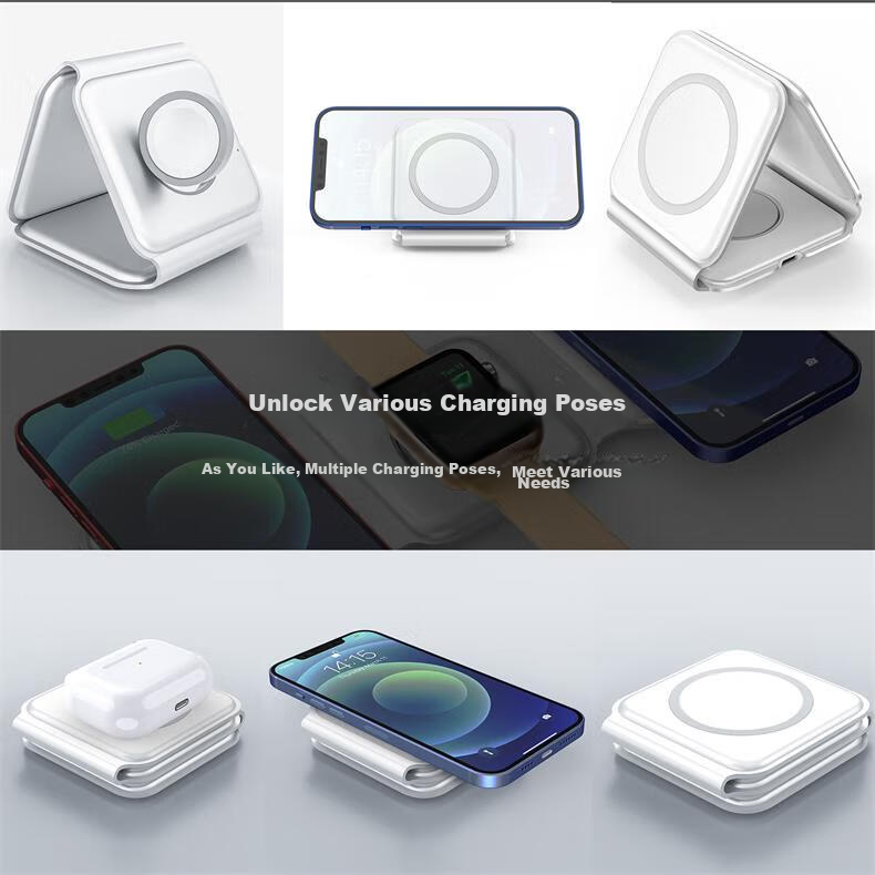 Zitai Three-In Foldable Magnetic Wireless Charger for Apple Magsate 15W Fast Charging IPhone 18/17/16/15/AirPods Earphones/iWatch W07 8