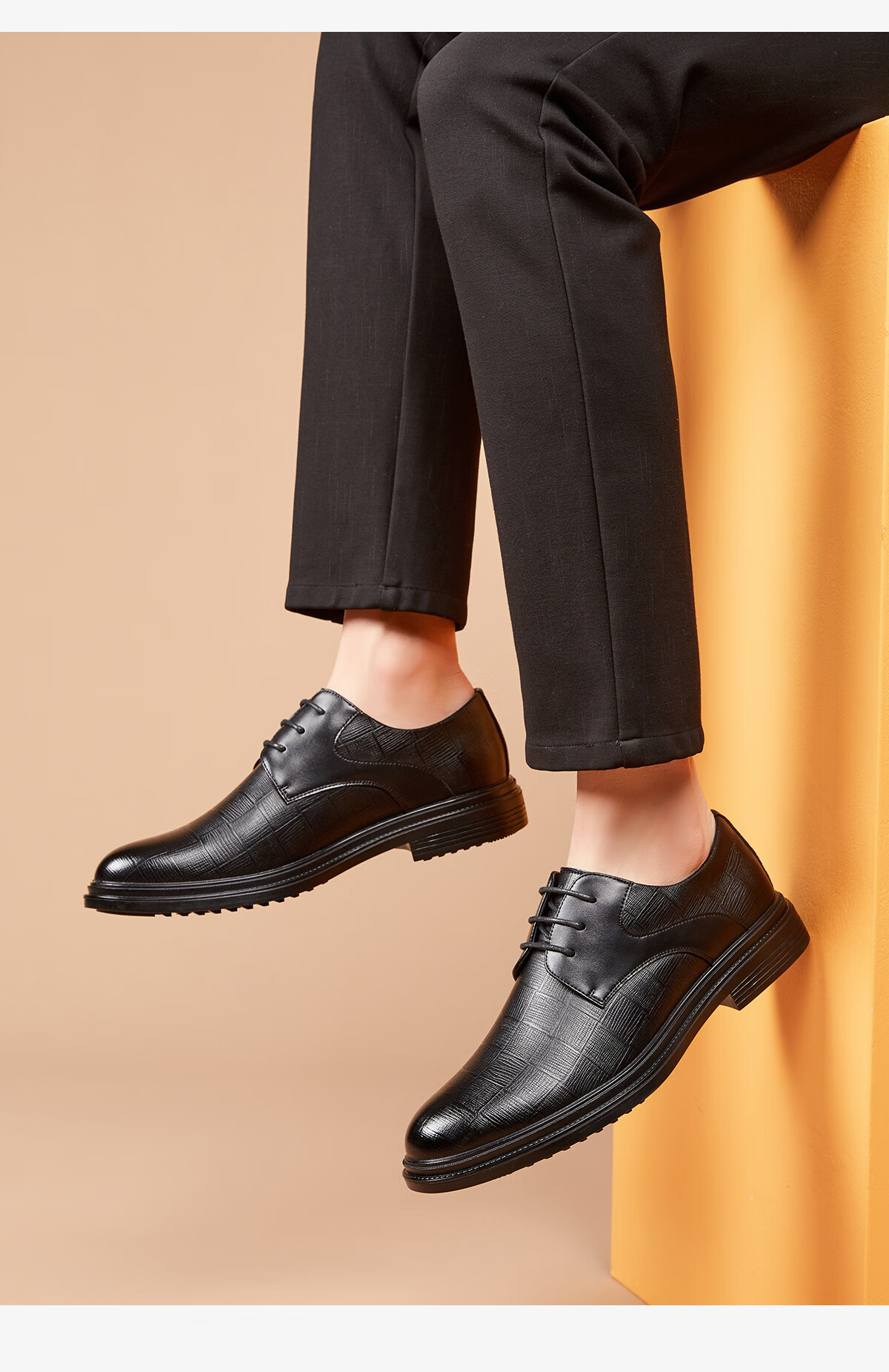 Huili Leather Shoes for Men, Business Casual British Style Derby Shoes, Versatile Comfortable Non-Slip Formal Shoes, Black, Size 40 4