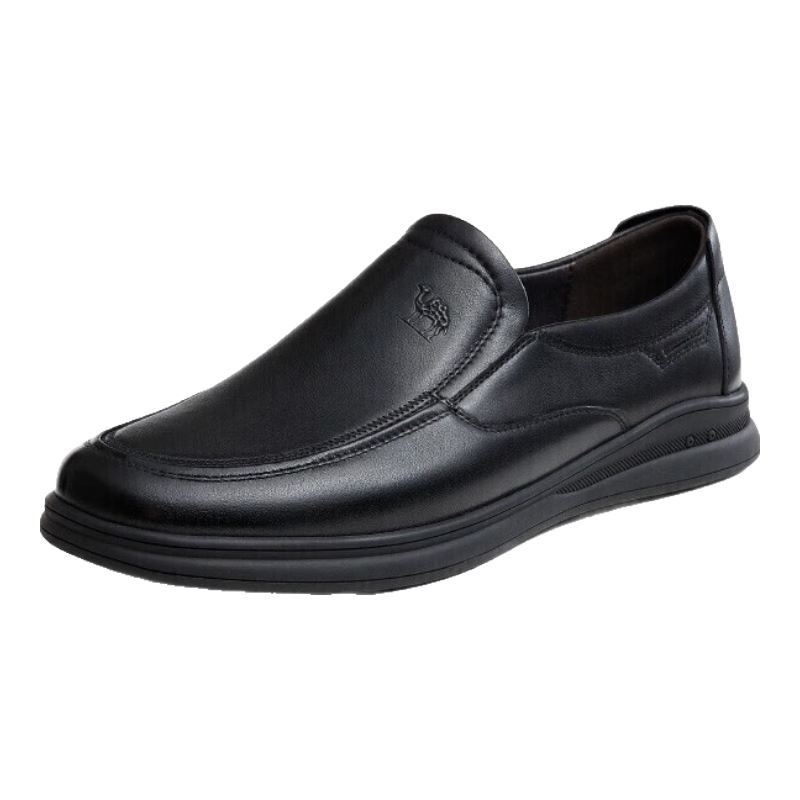 CAMEL Business Casual Shoes, Middle-Aged Men's Soft Cowhide Slip-On Shoes, A132287560-1, Black, Size 44
