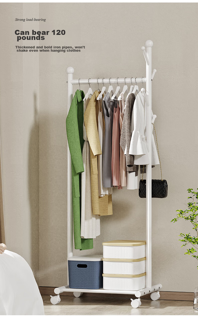 Yicainianhua Floor-Standing Clothes Drying Rack, Indoor Bedroom Simple Drying Pole, Coat And Hat Stand, Thickened Steel Pipe Drying Rack, 2166 10