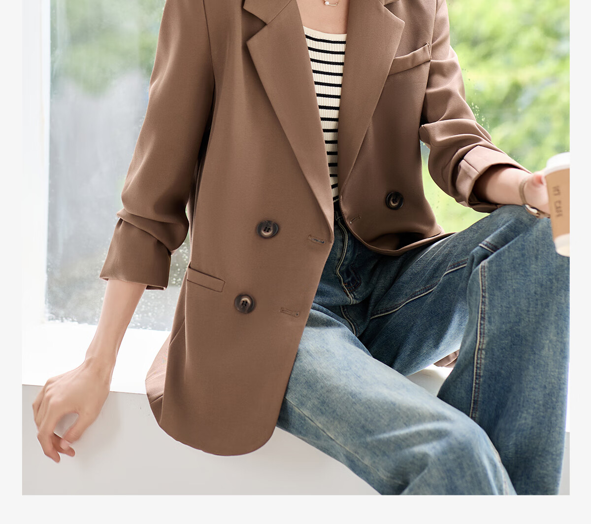 Chushen Long-Sleeve Blazer for Women, Commuter Professional Casual Stylish Suit Jacket with Double Buttons S143U6001 1