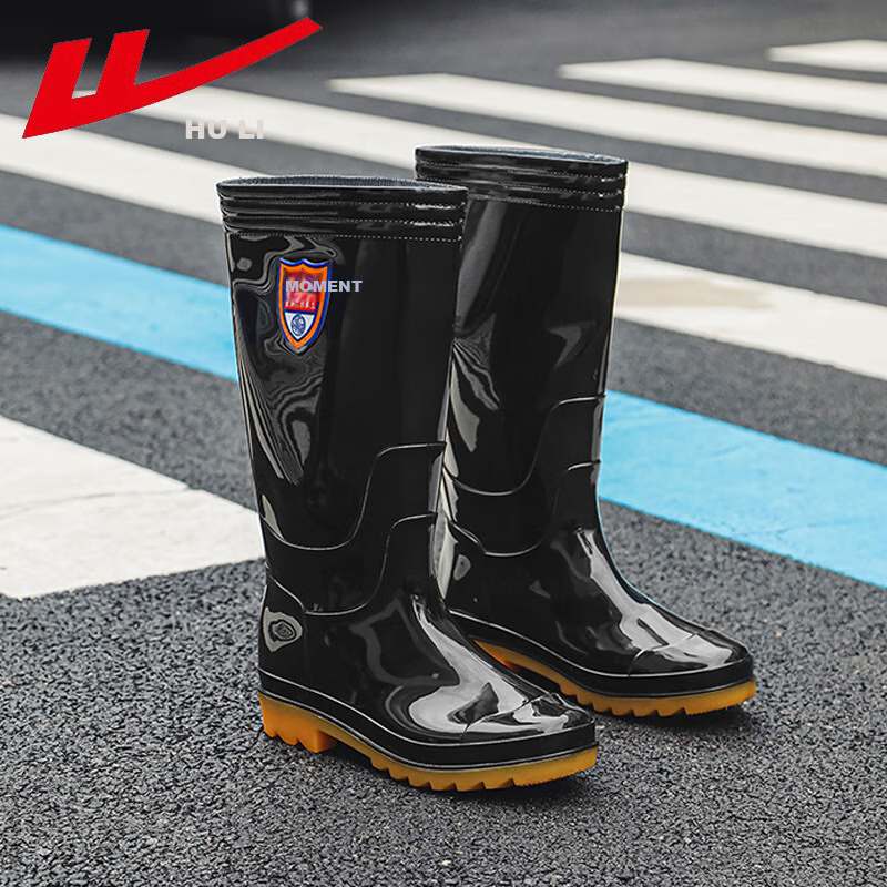 Warrior Rain Boots for Men, Waterproof Outdoor Wear-Resistant Rubber Shoes, Non-Slip Rain Boots, Overshoes HL86Z7 Black High-Top 40