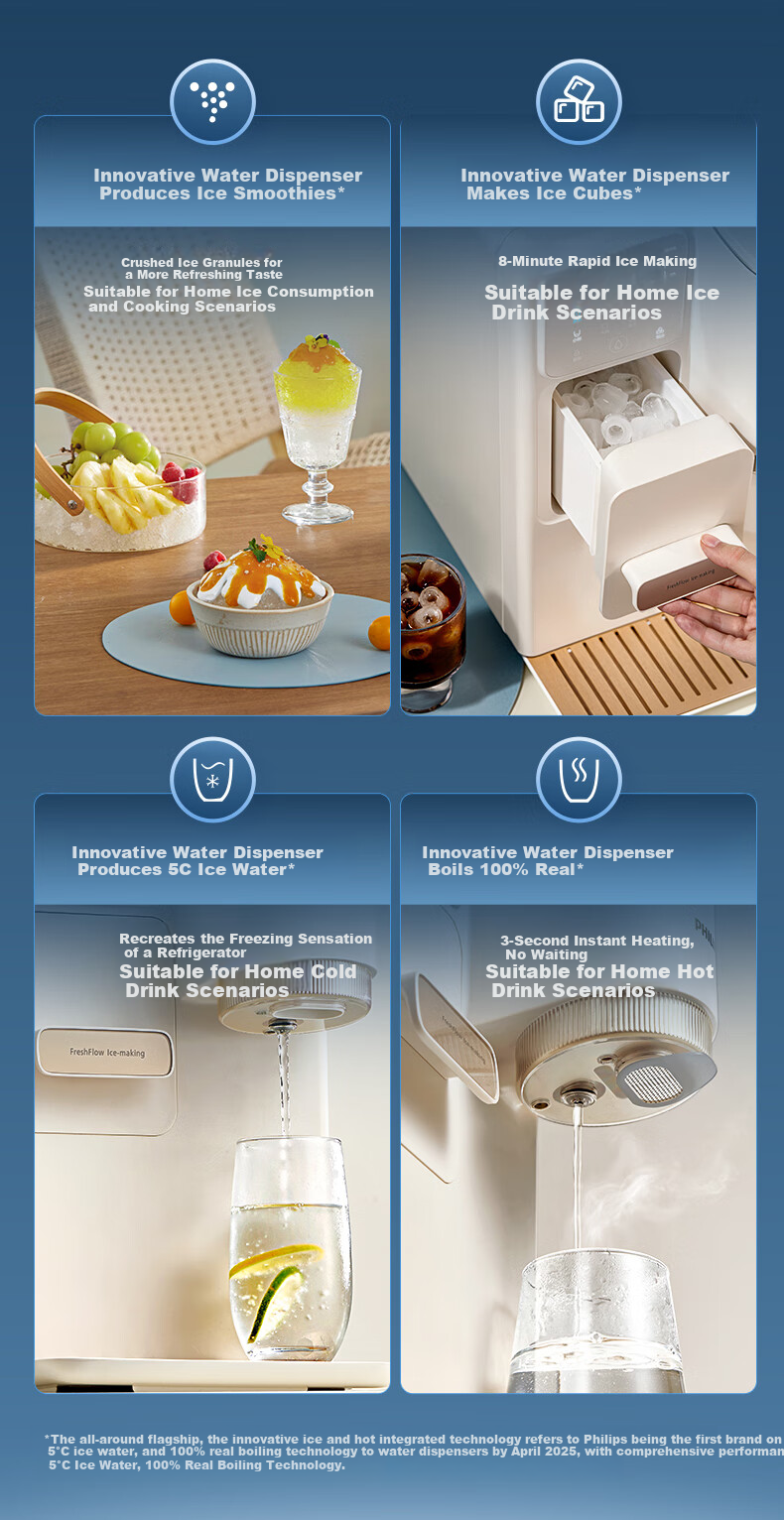 PHILIPS Ice Maker And Water Dispenser, Cooling And Heating Type, Ice Machine for Smoothies And Cubes, No Installation Required, All-In Four-In Water Dispenser, ADD8240 Bingjing C1 9