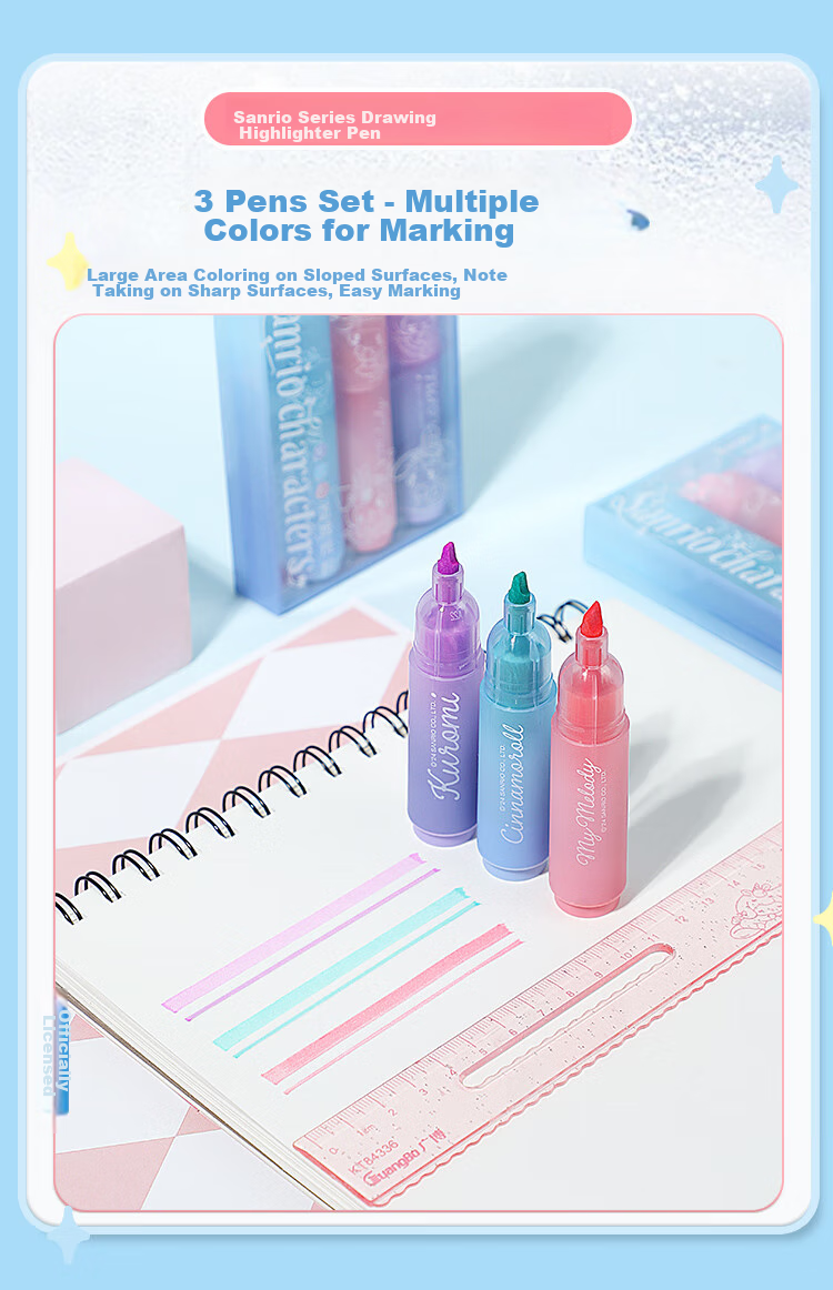 GuangBo & Sanrio Highlighters, Exam Review Marking Pens, Colorful Highlighters for Memorization, Office Markers, Journal Pens KT82196 5
