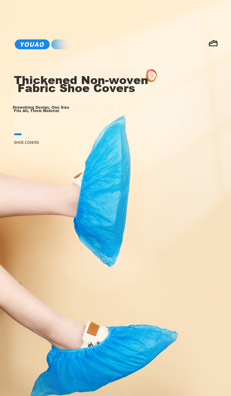 YOUAO Disposable Shoe Covers, Non-Woven Fabric, 100 Pieces, Extra Thick, Indoor Breathable, Dust-Proof Foot Covers, Wear-Resistant, Non-Slip, Enlarged Size, 400g 1