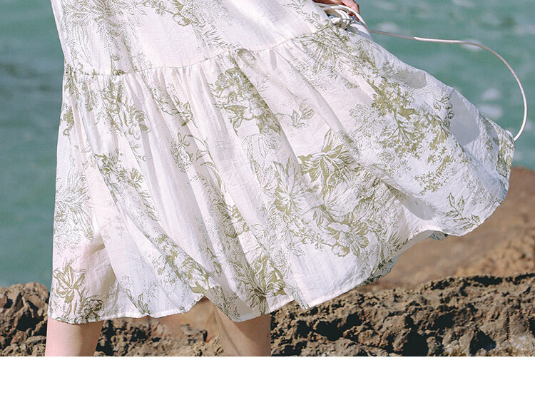 Dme Elegant Floral Print Long Dress, Artistic Ink Painting Design, Slimming One-Piece Dress, Floral Print, Size S 15