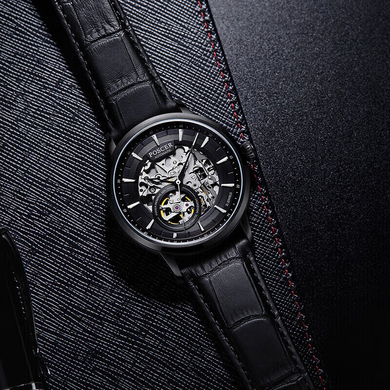 POSCER Men's Stainless Steel Hollow Mechanical Watch Top Ten Brand Men's Watch New Year Gift for Boyfriend 51020M.BBB