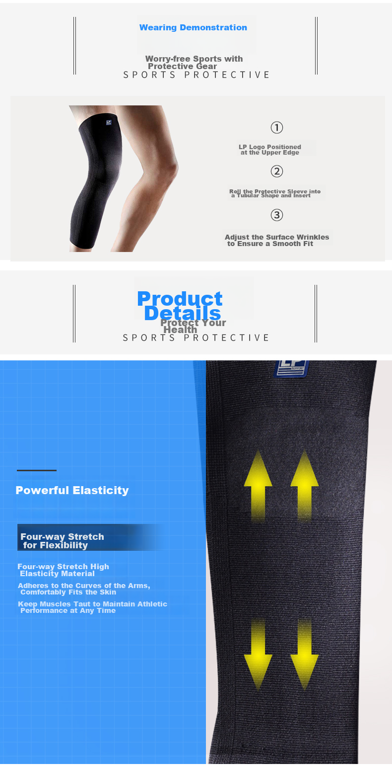 LP 667R1 Knee Pads, Sports Elastic Cycling Basketball Protective Gear, Extended Full-Leg Leg Guards, Size L 6
