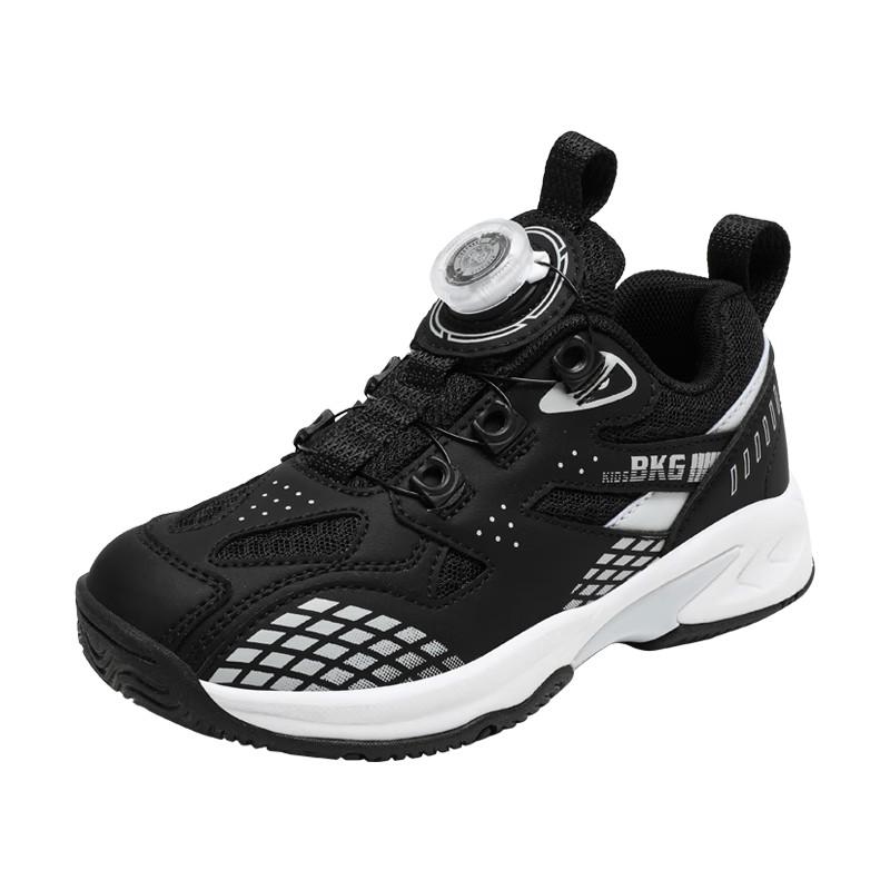 BKG Children's Badminton Shoes, Non-Slip, Sports, Student Wear-Resistant, Rotary Buckle Shoes ZYX25508, Black And White, Size 39