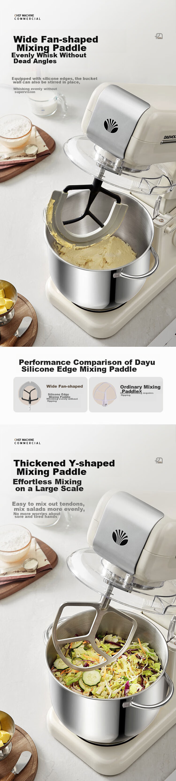 DAEWOO Household Large White Elephant Chef Machine And Dough Mixer CSJ06, Commercial Large Capacity Quiet Kneading And Noodle Making All-In Machine, Fully Automatic Multifunctional Electric Egg Beater Food Processor, 7L 16