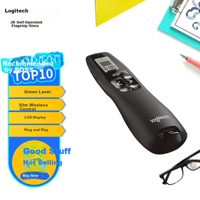 Logitech R800 Wireless Presenter, PPT Page-Turning Pen, Professional Version (Laser Pointer)