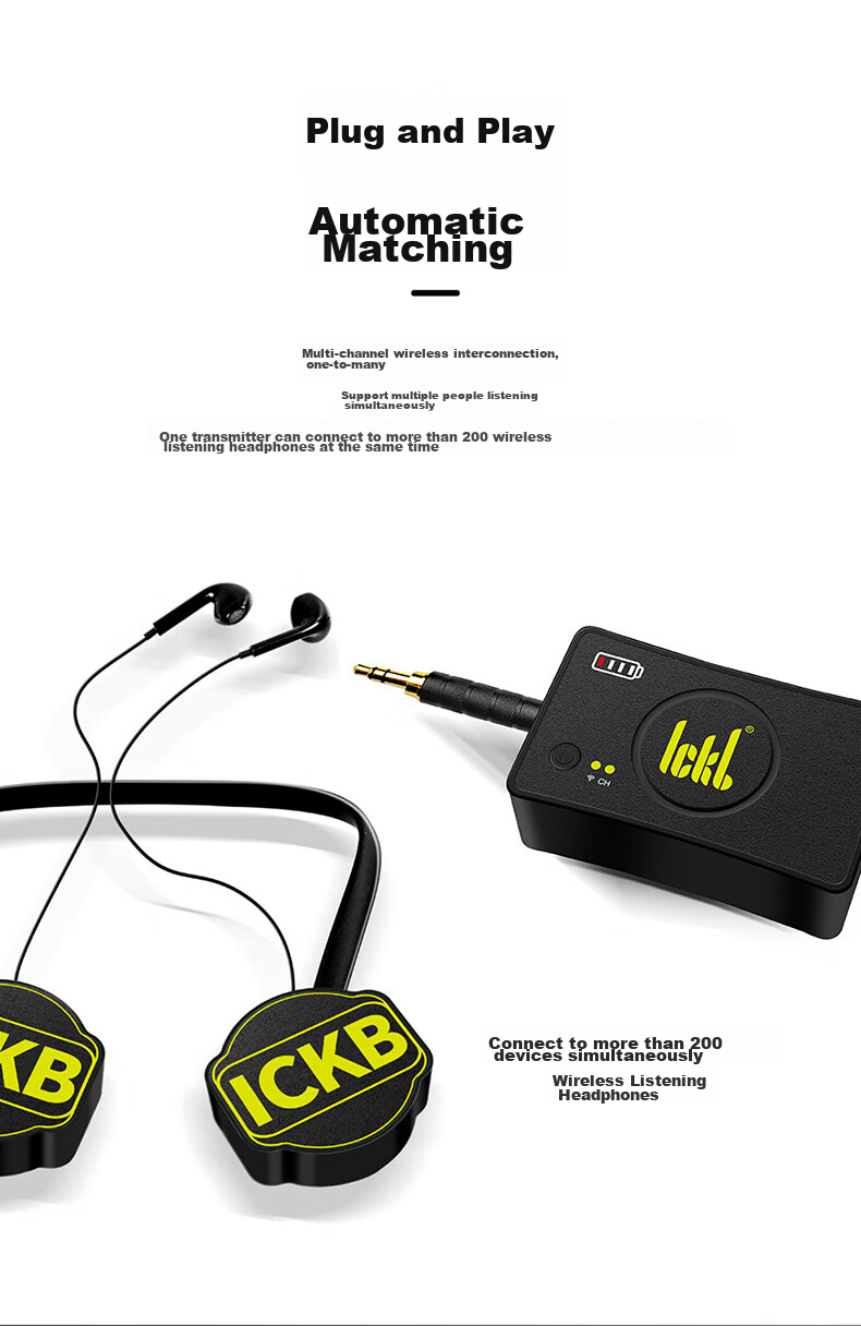 Ickb RT 5.8G Wireless Monitoring Headset Live Streaming Kit for Streamers, Singing, Stage Performances, Sound Card Microphone In-Ear Neckband Long Battery Life Headphones with One-To 9