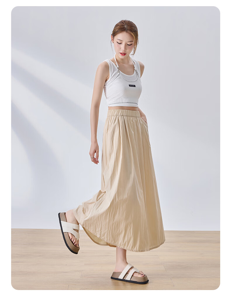 LangSha Women's Midi Skirt, High-Waisted A-Line Summer Dress, Loose Comfortable Breathable Textured Versatile Skirt 14