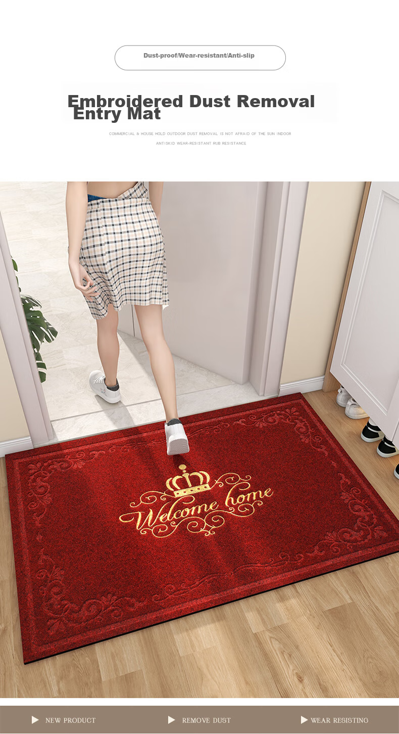 Huaxu Entrance Mat, Doorway Doormat, Front Door Foot Mat, Festive Non-Slip Mat, Red, 60*90 1