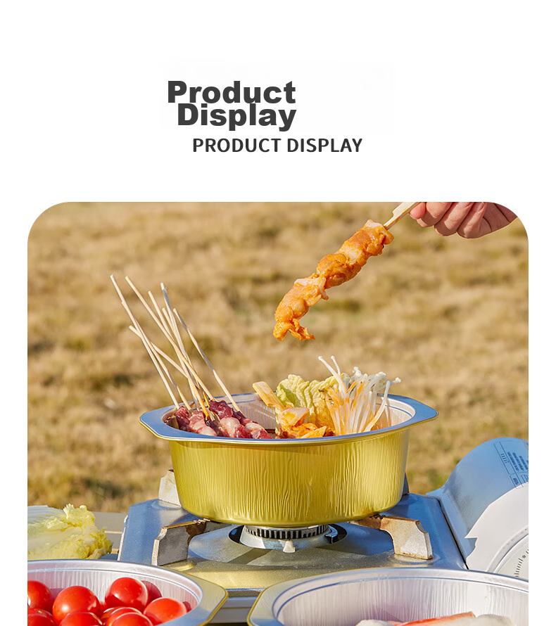BJ Aluminum Foil Pot, Disposable Hot Pot Set, Takeout Packaging Box, Round Outdoor Barbecue, Heatable, 1430ml, 5 Pieces 12
