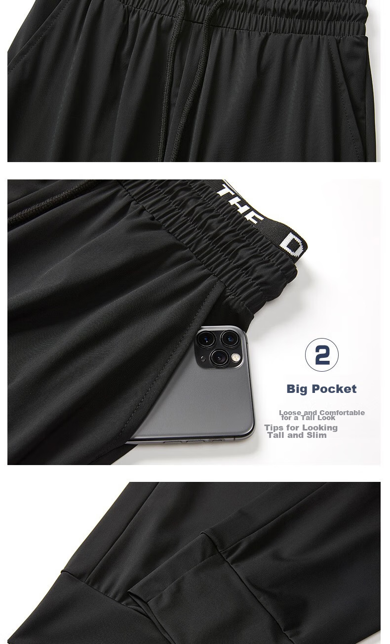 LangSha Ice Silk Sports Pants for Women, Summer Lightweight Loose Casual Pants, Harem Joggers with Elastic Cuffs, Black Slimming Quick-Dry Women's Trousers 8