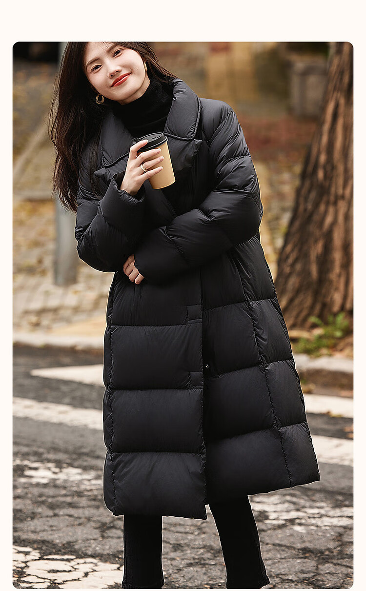 Dme [Love Little Stove] Winter Lightweight Fluffy 90% Duck down Jacket, Stylish Lapel Long Coat for Wome 2