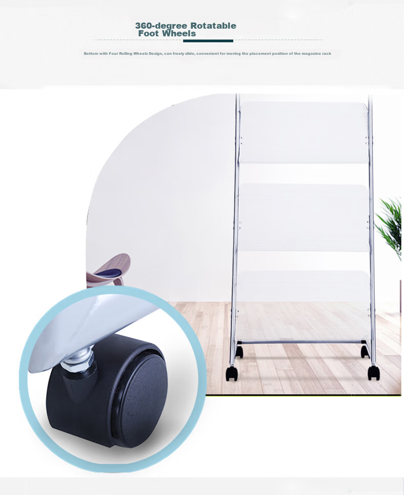 Deli 4-Tier Metal Magazine Rack, Brochure Display Stand, Office Reception Floor-Standing Bookshelf, Document Organizer, Height 1.45 Meters 3