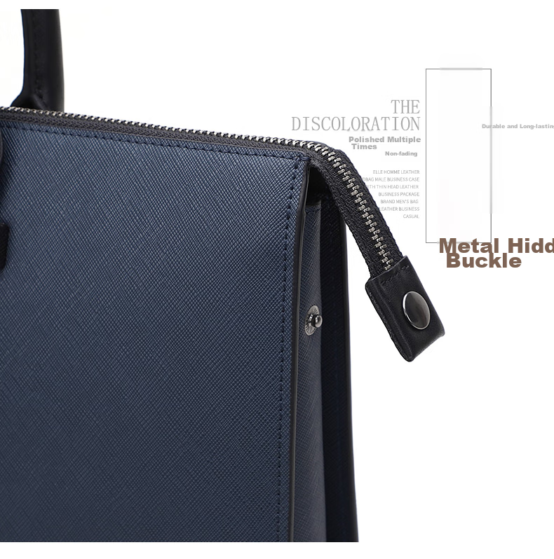 ELLE HOMME Men's Business Briefcase, Stylish Horizontal Cowhide Handbag, Large Capacity Laptop Bag for Men EA088208911 Blue 7