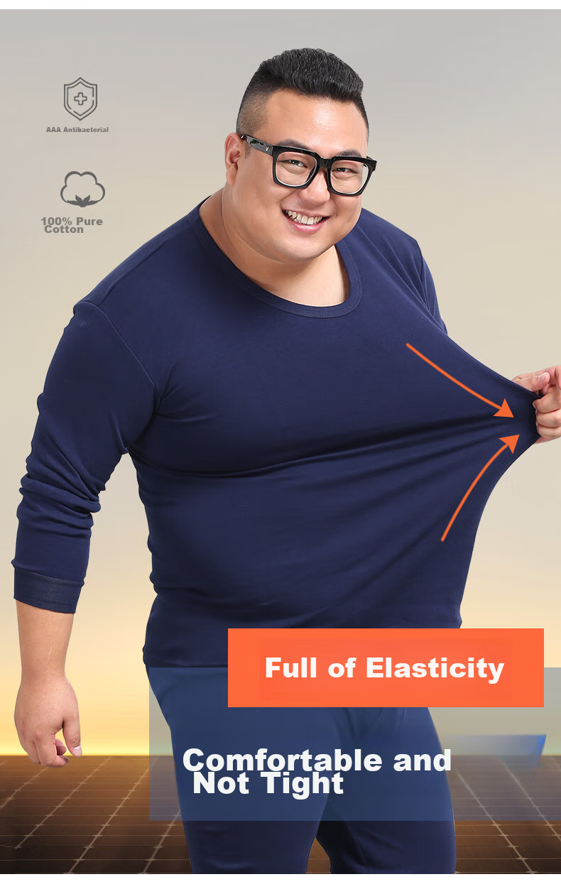 Hengyuanxiang [Plus Size Autumn Underwear] Men's 100% Pure Cotton Thin Antibacterial Plus-Size Thermal Underwear Set for Spring And Fall Seasons 4