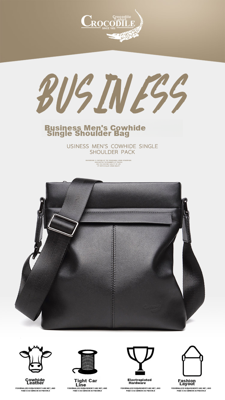 CROCODILE Genuine Leather Fashion Casual Top-Grain Cowhide Men's Business Shoulder Crossbody Bag T2423, Gift for Boyfriend 1