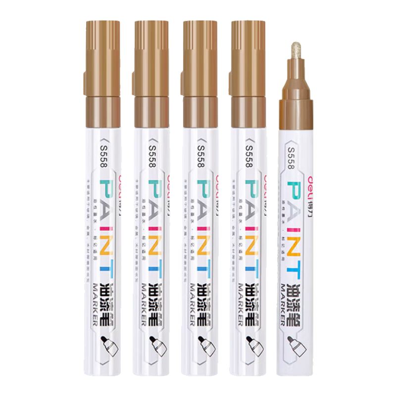 Deli 2.0mm Tire Repair Paint Marker Pen Highlighter Signing In Hand Drawing Graffiti Qingming Tomb-Sweeping Stone Inscription Pen Waterproof 12 Pieces S558 Gold