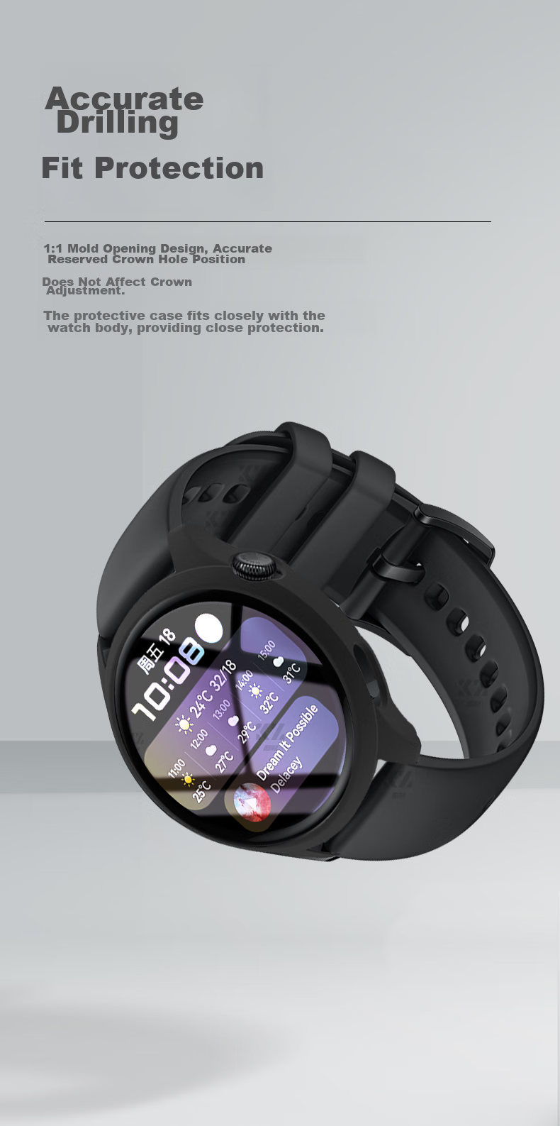 KMaxAI Protective Case with Tempered Glass for Huawei Watch 3, Full Dial Protection Cover, Shockproof Hard Shell, Smartwatch Accessory for Huawei Men's And Women's Watches, Black 7