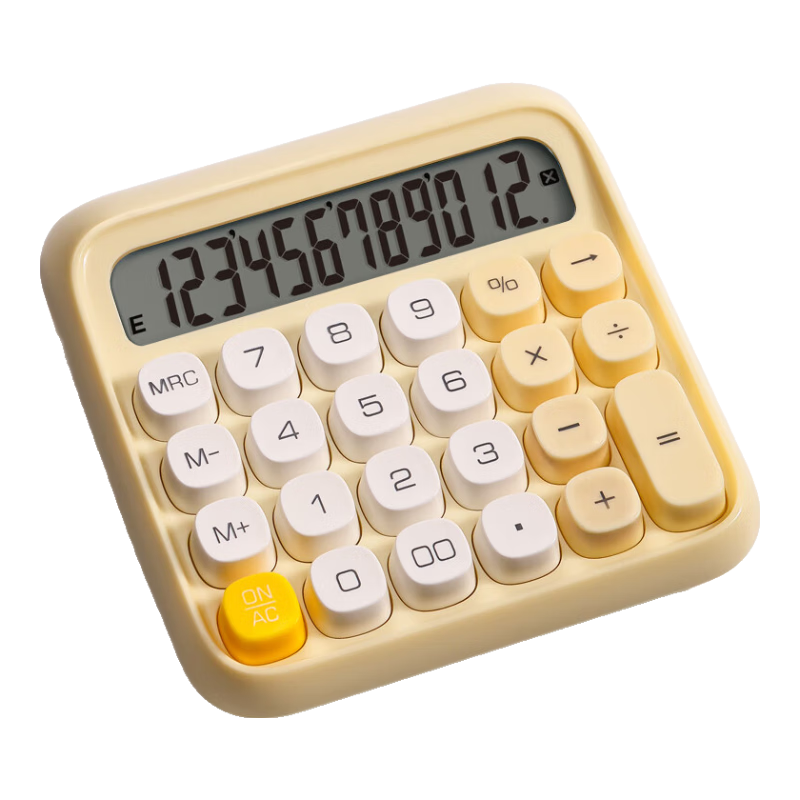 Deli Round High-Button Stylish Calculator for Children, 12-Digit Wide Screen Display, Aesthetically Pleasing Fourth Grade Student Calculator, Office And Study Supplies, Yellow TE36