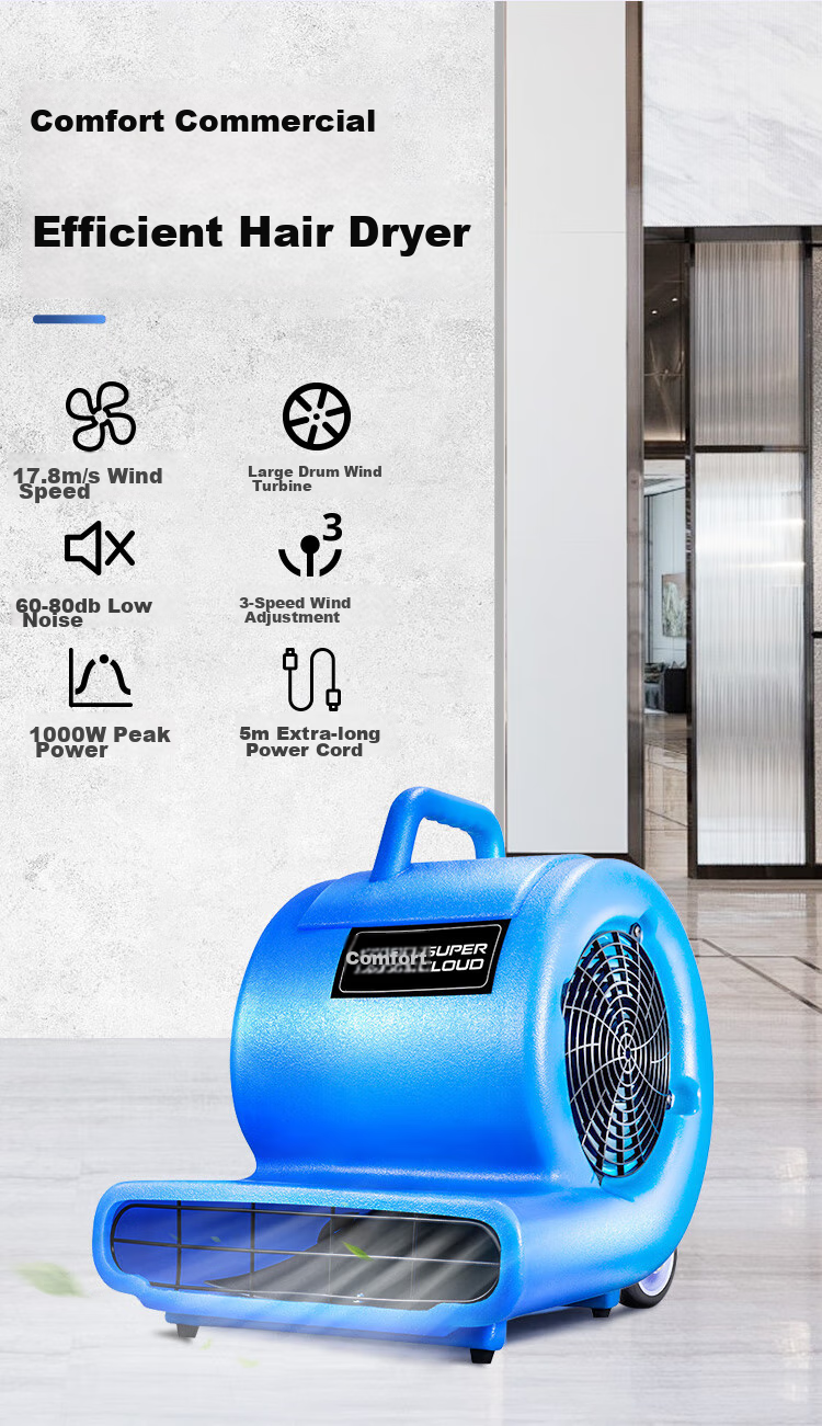 Supercloud Floor Blower Toilet Floor Dryer Carpet Dryer Fan Power 1000W Wind Speed 25m/s (With Wheels + Handle) 2