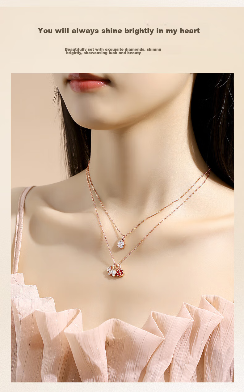 AGATHA Four-Leaf Clover Dog Silver Necklace for Women, Birthday Gift for Girlfriend, Elegant Pendant 4