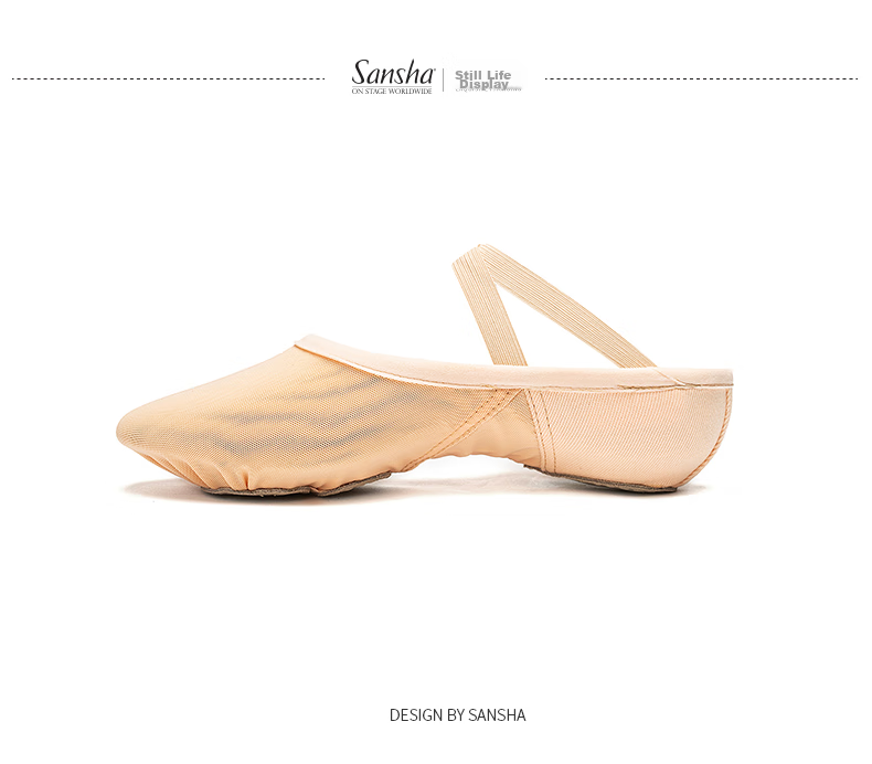 Sansha Adult Ballet Practice Shoes, Elastic Mesh with Leather Sole, Cat Paw Dance Shoes, Breathable Soft Shoes, 357X Meat Size 37 9
