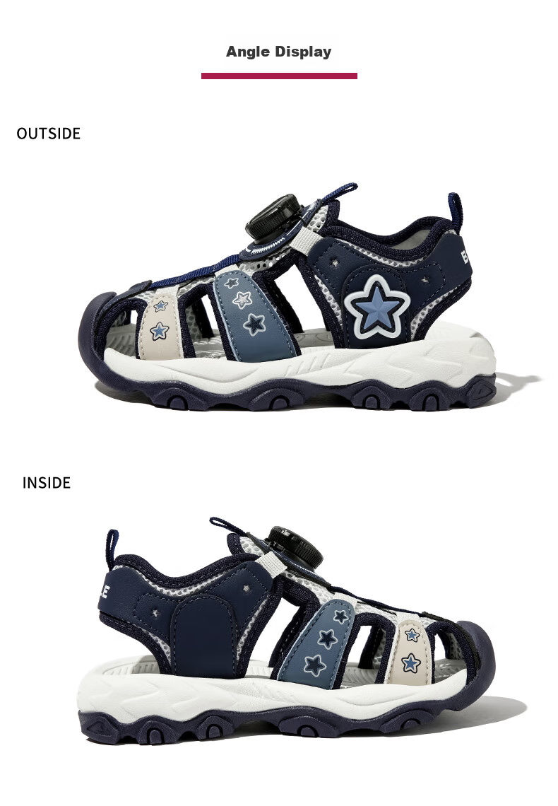 Belle [No-Tie Buckle] Children's Sandals, Summer Boys' Beach Sandals, Closed-Toe Shoes, Outdoor Sports Casual Shoes, Blue, Size 30 7