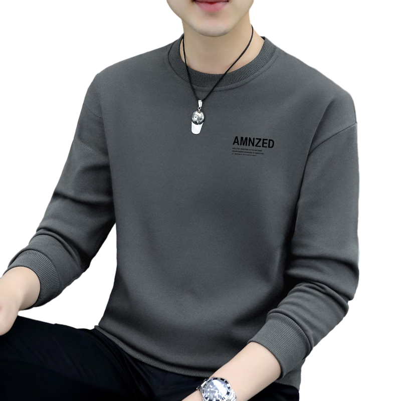 TUCANO Sweatshirt for Men, Spring And Autumn Round Neck Long Sleeve T-Shirt, Base Layer, Loose Casual Clothing, Jacket for Men's Wear, Black, 2XL