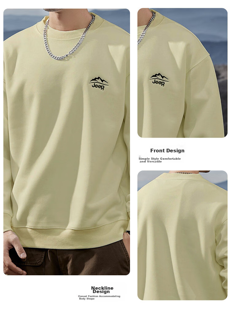 JEEP Spring And Autumn Round Neck Sweatshirt for Men, Loose Casual Sports High-End T-Shirt Top Outerwear 5