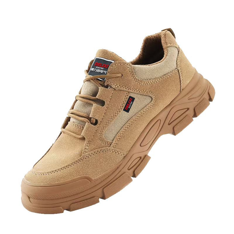 DELIXI ELECTRIC Men's Safety Shoes Cow Suede Steel Toe Anti-Smash Puncture Resistant Comfortable Durable Slip-Resistant Work Protective Shoes