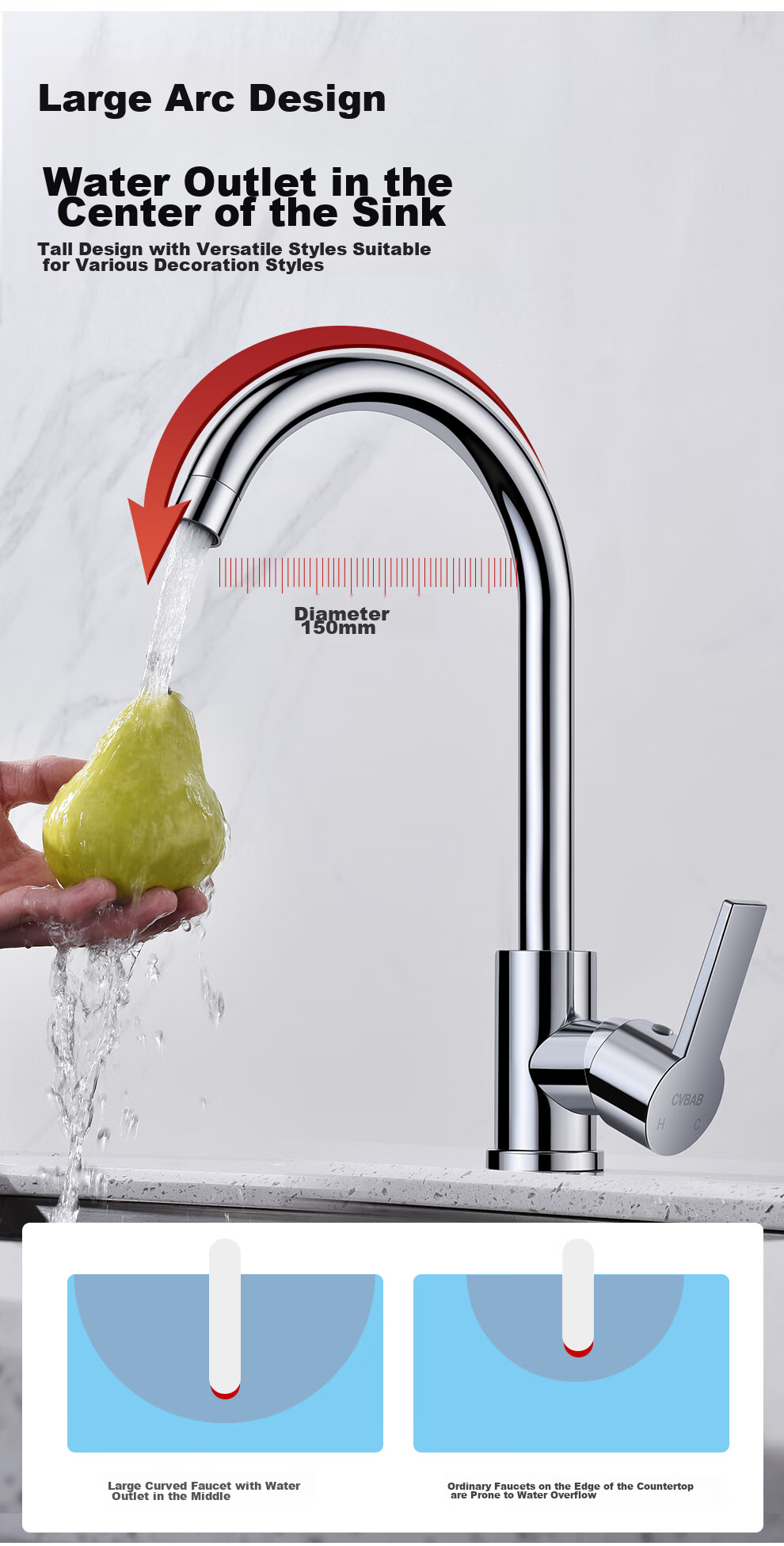 CVBAB Kitchen Faucet, Hot And Cold Dual Control, Stainless Steel Sink Faucet with Two Temperatures, Vegetable Washing Basin Faucet CV1905 11