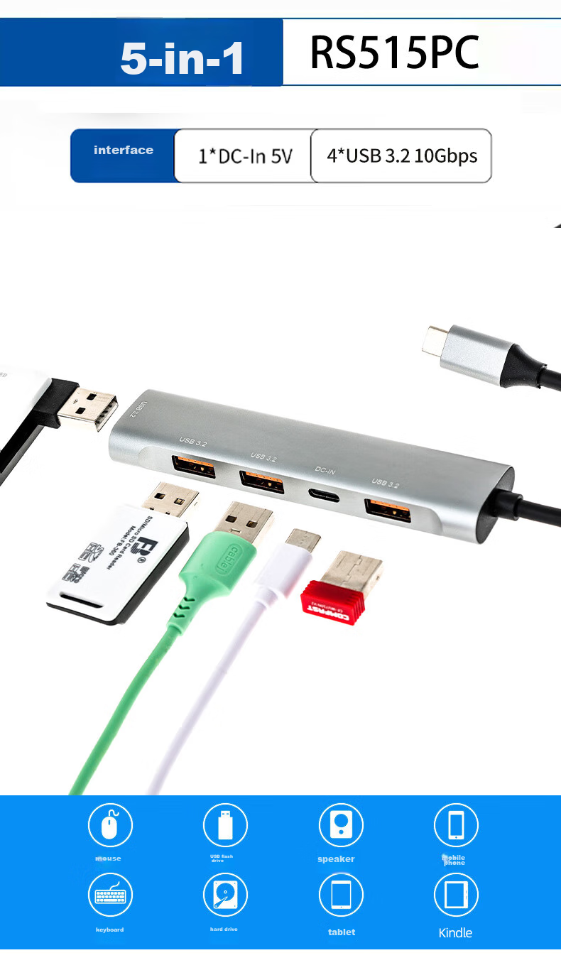 Youlianxing Type-C3.2 to USB Hub, 10Gbps Expansion Dock, USB-C3.2Gen2 Expansion Dock with 4 Ports, Suitable for Laptop Adapter 2