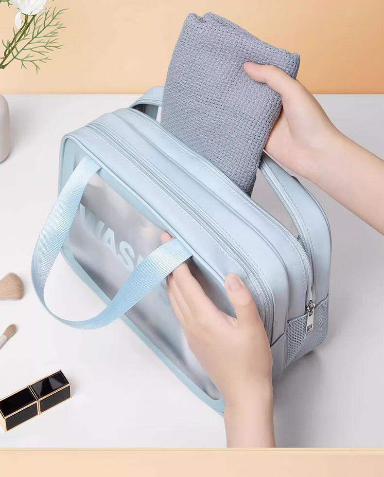 Jinghuisichuang Toiletry Bag for Men And Women, Travel Makeup Organizer with Wet And Dry Separation, Large Capacity Transparent Blue Wash Bag 6