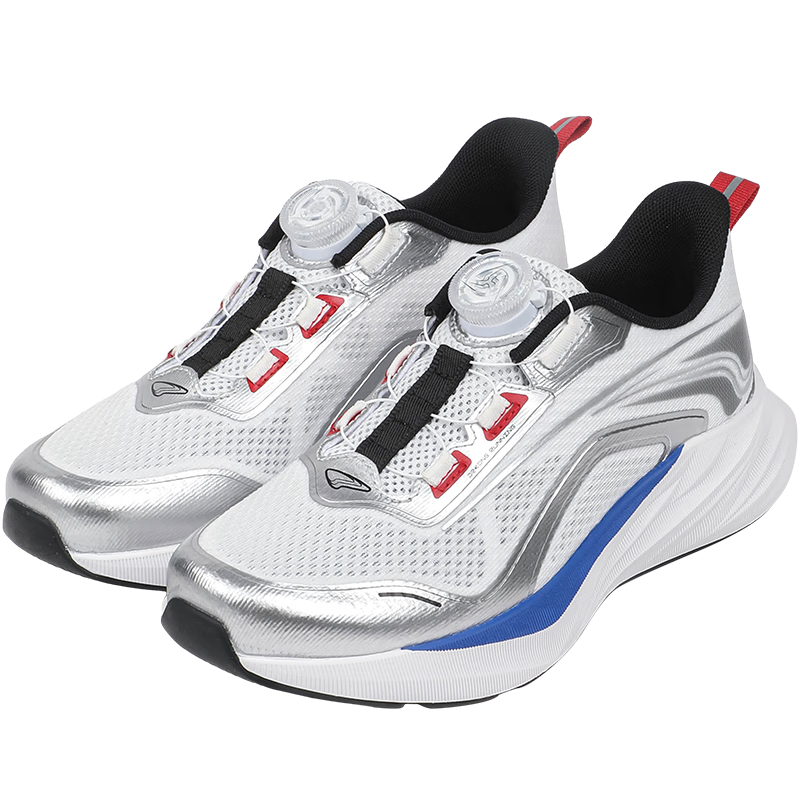 DR路KONG Sports Shoes, Spring Season, Boys And Girls, No-Tie Design, Rotary Buckle, Children's Running Shoes, 2C10A1006AM, Silver Color, Size 40
