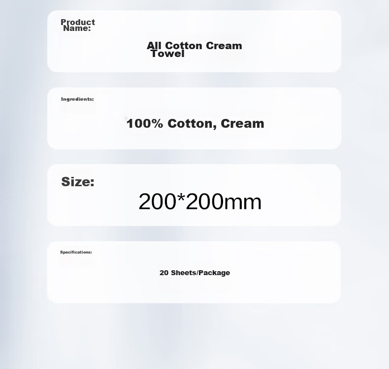 PurCotton Cream Face Towels, 20 Sheets Per Pack, Extra Thick Hanging Pure Cotton Soft Towels, Travel Size Portable Small Pack, 20*20CM 20