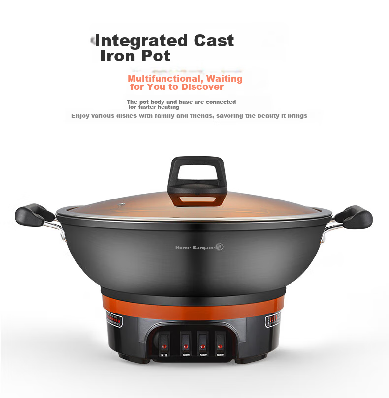 Hui Dang Jia Electric Wok, Multifunctional Electric Hot Pot, Thickened Electric Steamer, Electric Cooking Pot, All-In Cast Iron Pot, Electric Hot Pot, Multi-Purpose Pot Z08-36 9