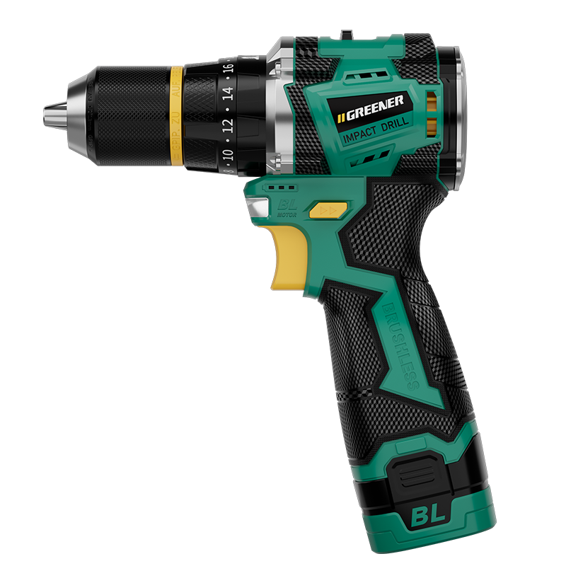 GREENER Xiaogangpao 16.8V Brushless Impact Drill Lithium Electric Screwdriver [Impact + Hammering] 50N.M Two Batteries