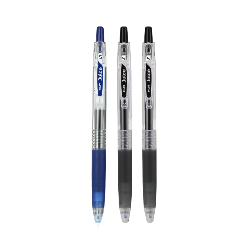 PILOT JUICE Retractable Gel Pen, Black, Stylish Design, 0.5mm, Signature Pen, Water-Based Ink, for Students' Exams And Practice, Stationery Set (2 Black, 1 Blue-Black), 3 Pens
